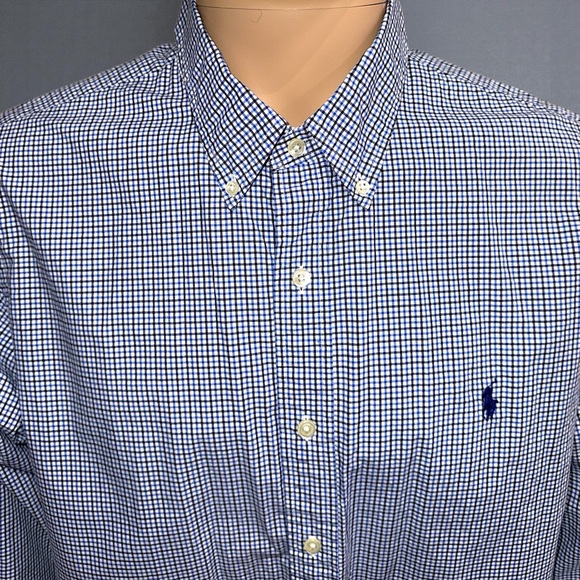Polo by Ralph Lauren Men’s Blue & Black Plaid Button-Down Dress Shirt - Picture 2 of 16